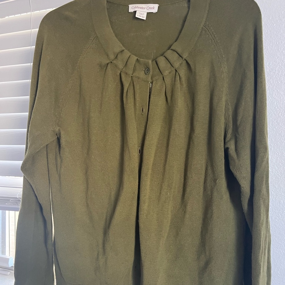 Coldwater Creek Olive Button-Up Cardigan